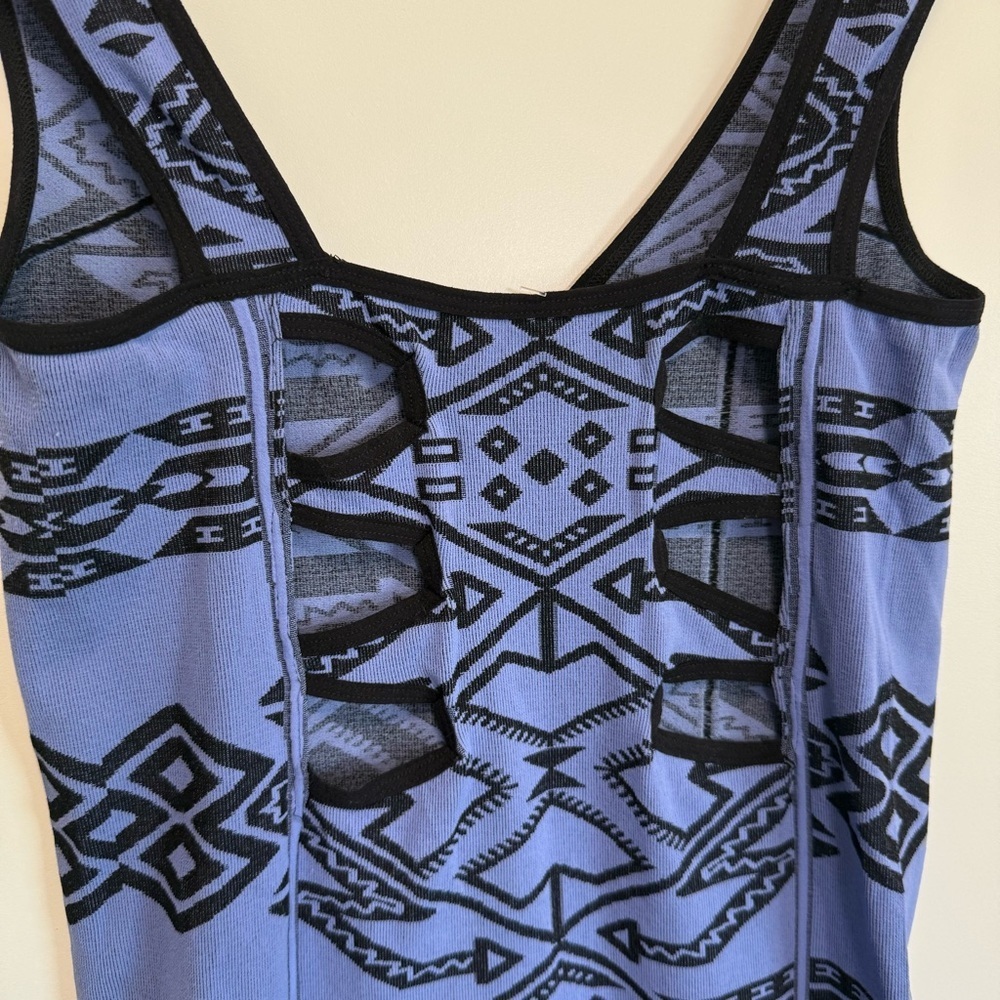 NWT FREE PEOPLE Blue Combo Stretchy Knit Body Con Aztec Dress! M/L Medium NEW - Picture 8 of 8
